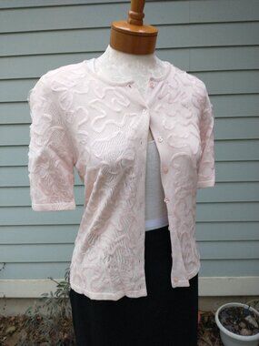 Cardigan: rayon/cotton, pink. Size extra small (girl's medium) - by Dana Buchman